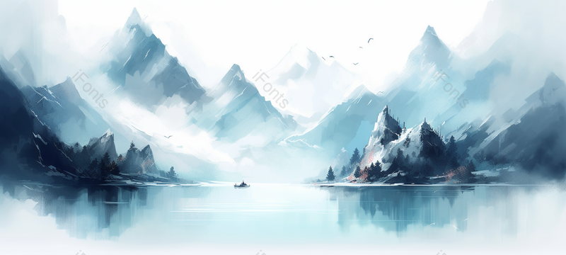 山水河流蓝色意境简约新中式自然风景水墨画,插画/手绘图,插画/手绘图库,插画/手绘图下载,插画/手绘